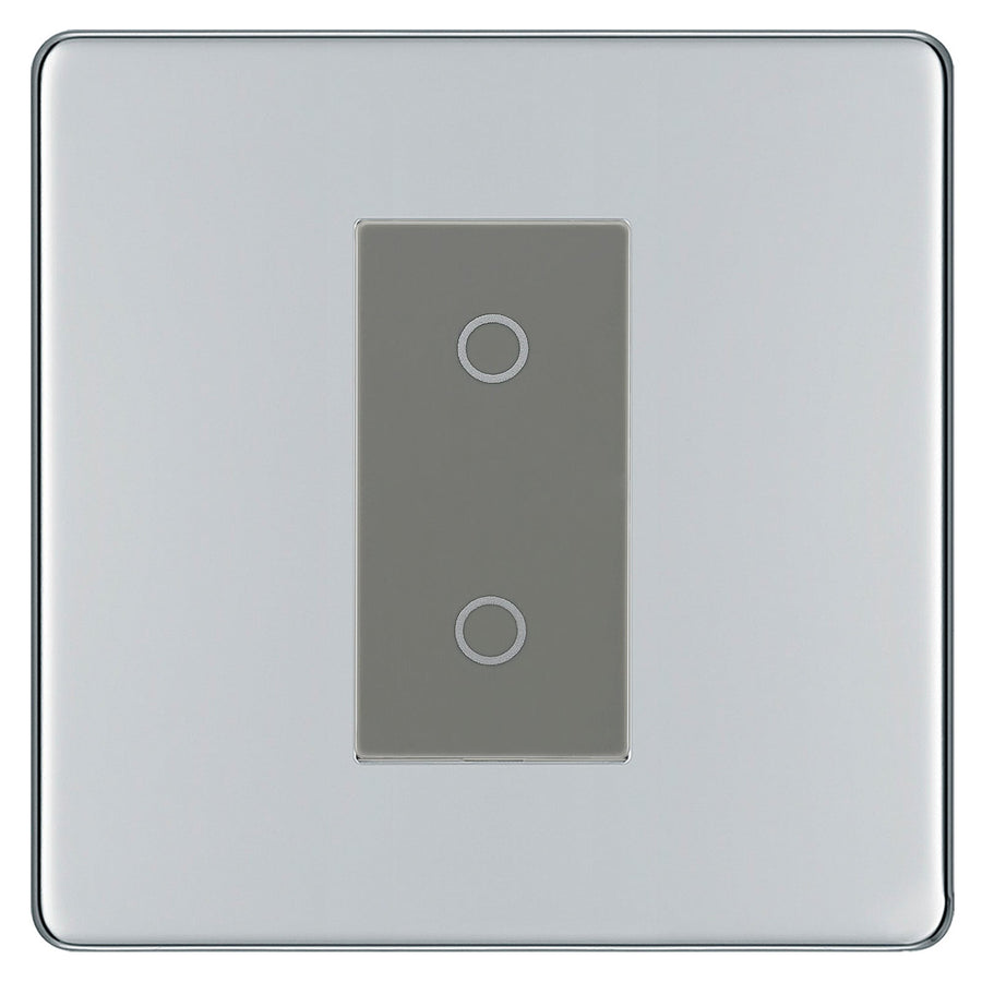 BG Nexus Screwless Polished Chrome Single Master Touch Dimmer Switch Grey Insert FPCTDM1G