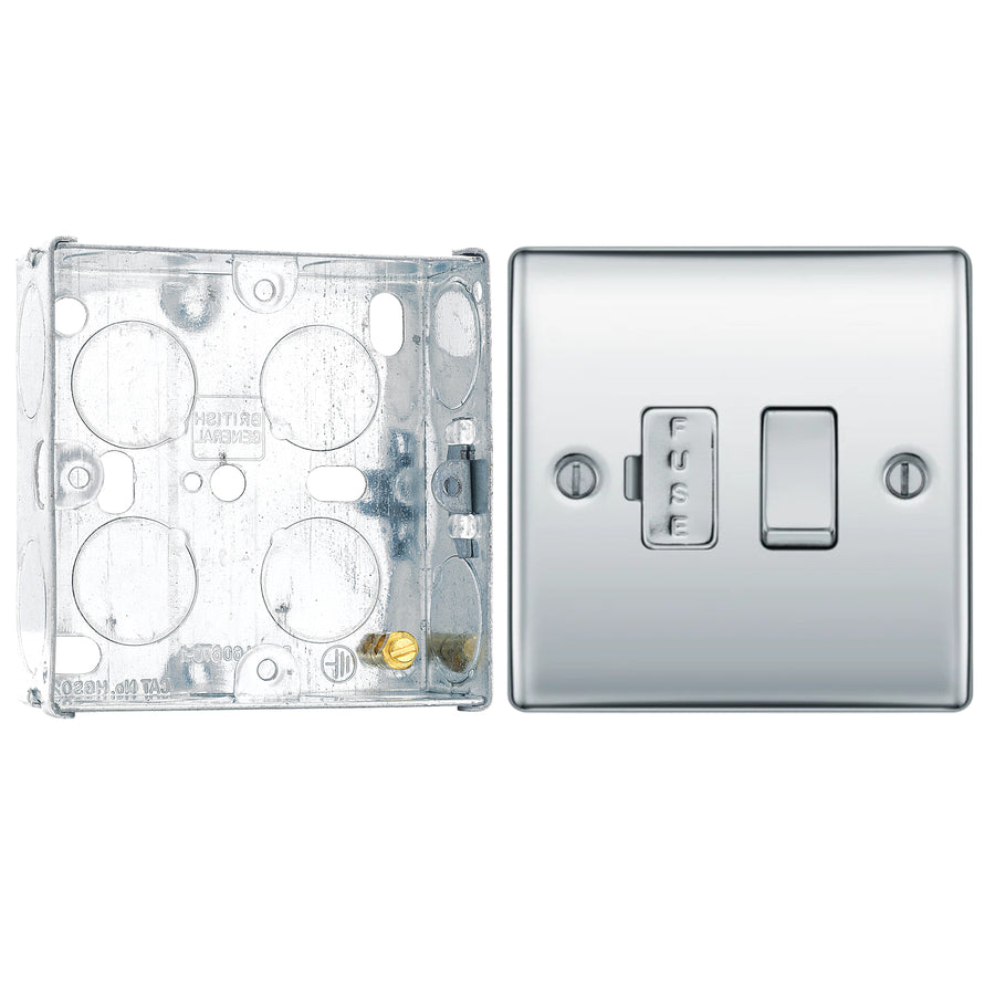 BG Nexus Metal Polished Chrome 13A Fused Connection Switched NPC50 with 25mm Steel Back Box