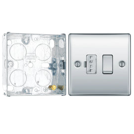 BG Nexus Metal Polished Chrome 13A Fused Connection Switched NPC50 with 25mm Steel Back Box