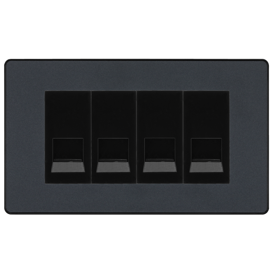 BG Evolve Matt Grey 4 Gang Secondary Telephone Socket, Screw Terminal - Black Insert