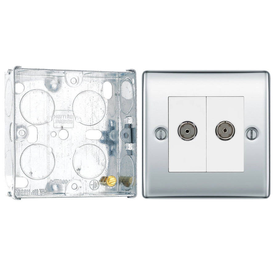 BG Nexus Polished Chrome Diplex TV/FM Socket NPC66 with 25mm Steel Back Box