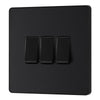 BG Evolve Matt Black 3 Gang 20A 16AX 2 Way Light Switch PCDMB43B with 35mm Steel Back Box