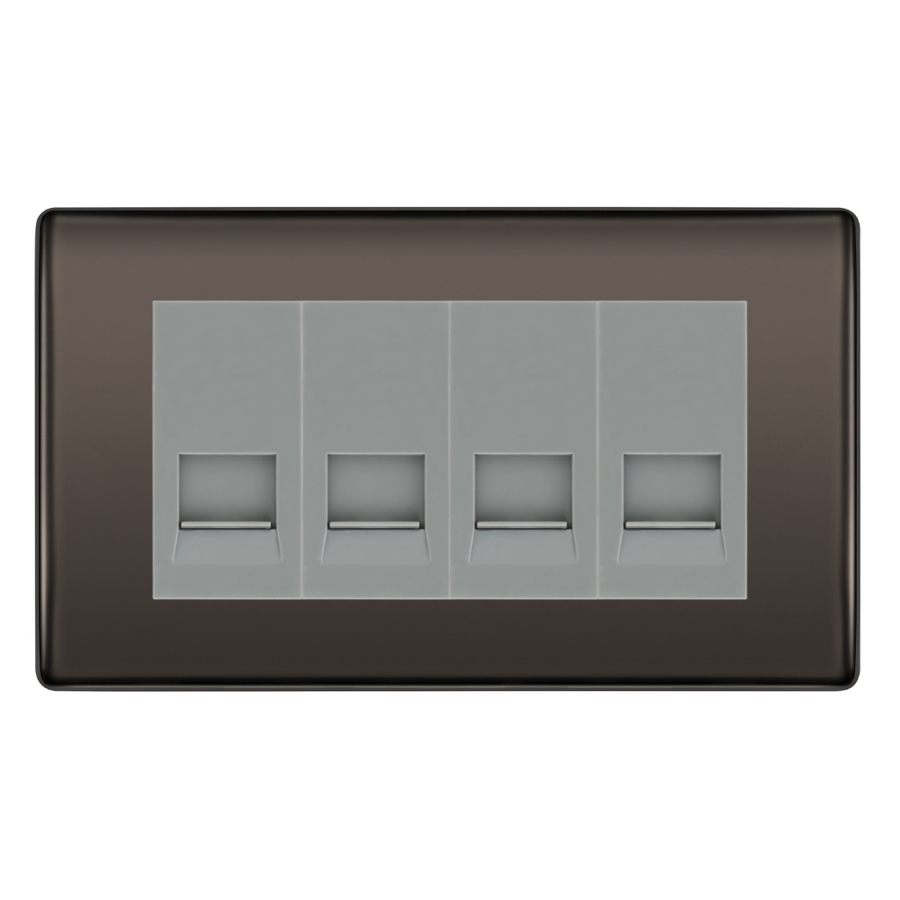 BG Nexus Black Nickel 4 Gang Master Telephone Socket - Grey Insert