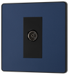 PCDDB60B Front - This Evolve Matt Blue single coaxial socket from British General can be used for TV or FM aerial connections. This socket has a low profile screwless flat plate that clips on and off, making it ideal for modern interiors.