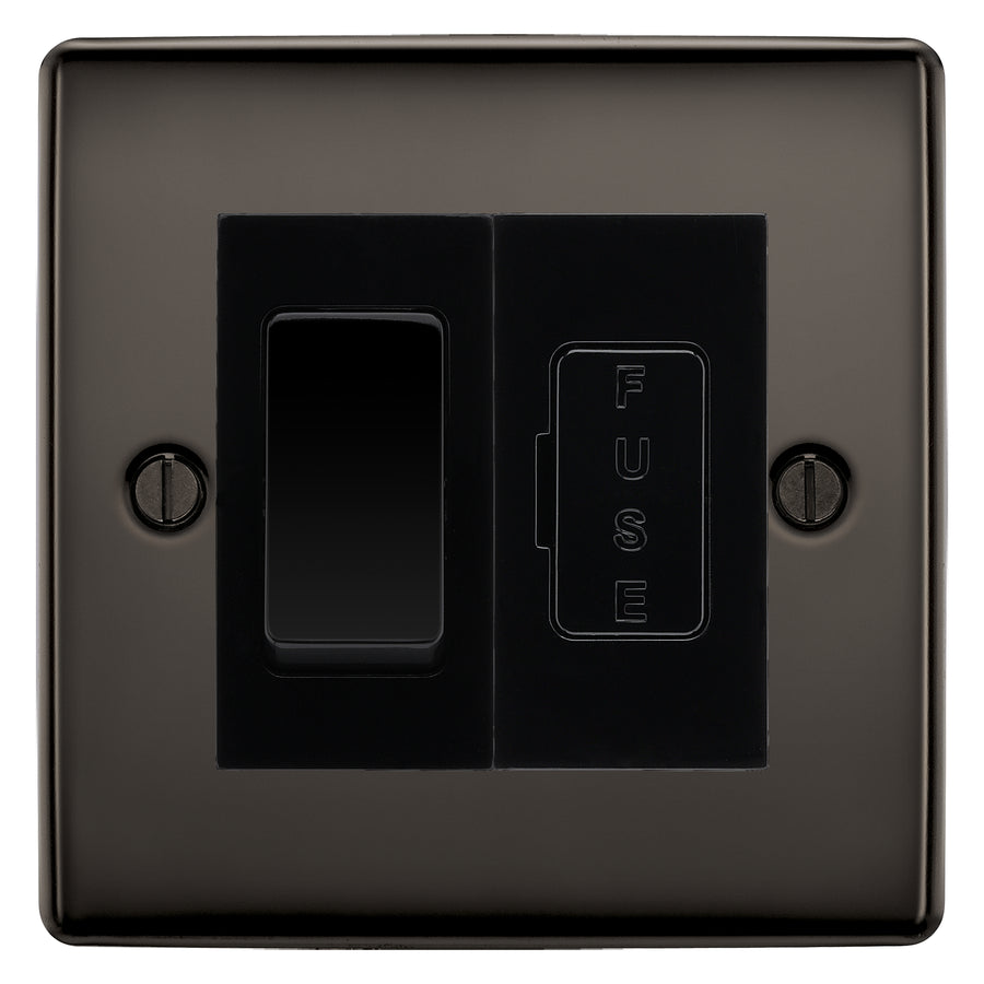 BG Nexus Metal Black Nickel 20A Double Pole Switch & 13A Fused Spur Plate | Black Insert