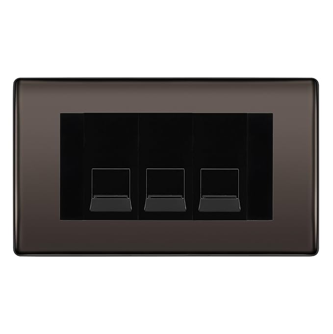 BG Nexus Black Nickel 3 Gang RJ11 Telephone Socket Euro Module - Black Insert