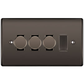 BG Black Nickel 4 Gang Light Switch 3x Trailing Edge LED Dimmer 1x 2 Way Custom Switch