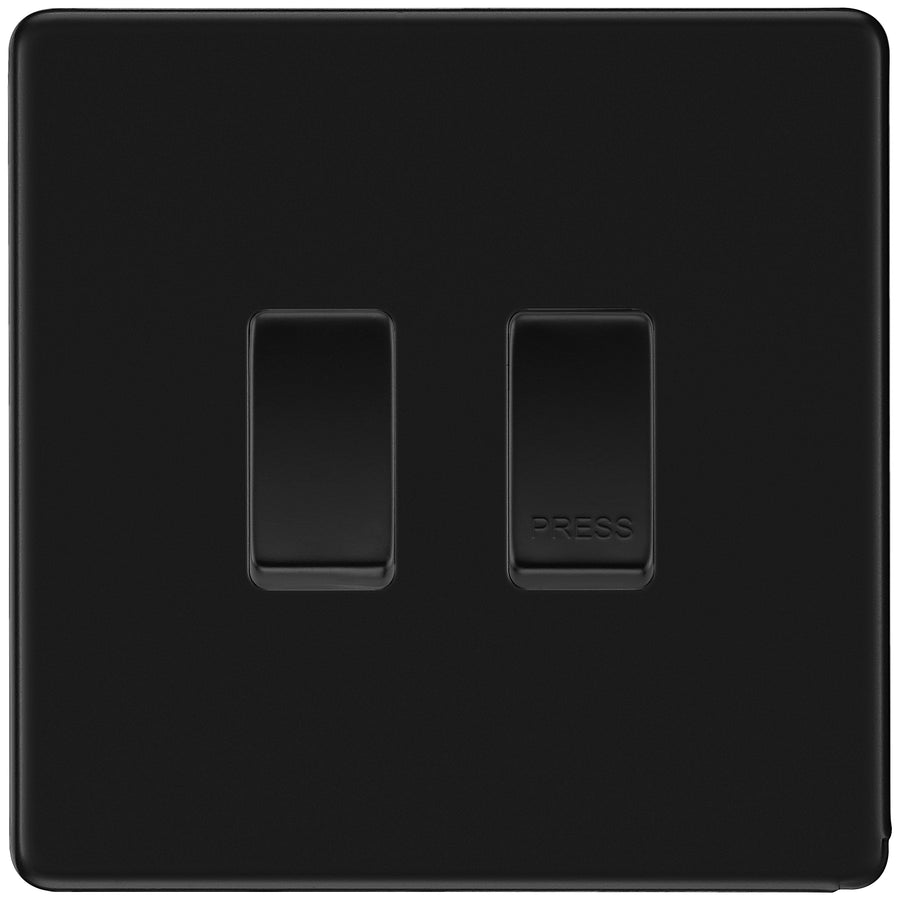 BG Screwless Matt Black 2G Grid Switch Kit – 20A 2-Way & Retractive Press Module