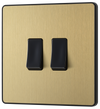 BG Evolve PCDSB42B Satin Brass 2 Gang 20A 16AX 2 Light Switch-Black Insert
