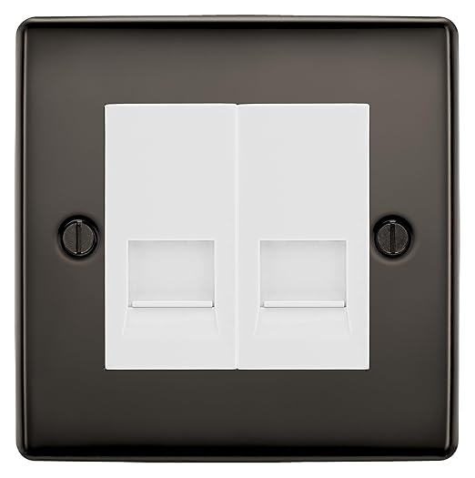 BG Nexus Black Nickel Double RJ11 Telephone Socket NBNRJ112 - White Insert