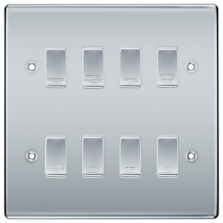 BG Polished Chrome 8 Gang Engraved Custom Labelled Appliance Grid Switch