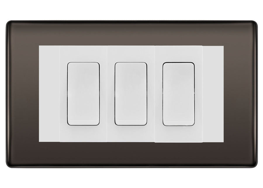 BG Nexus Black Nickel 3 Gang 20AX 2-Way Switch Custom Grid - White Insert