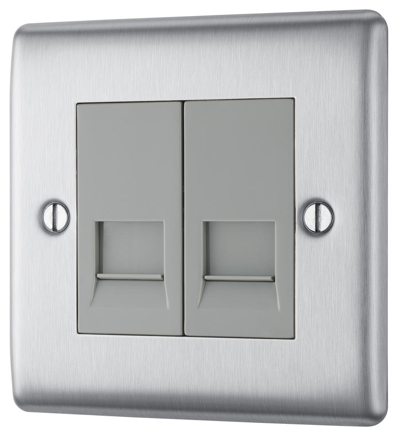 BG NBSRJ112 Nexus Metal Brushed Steel 2 Gang RJ11 Data Outlet – The ...