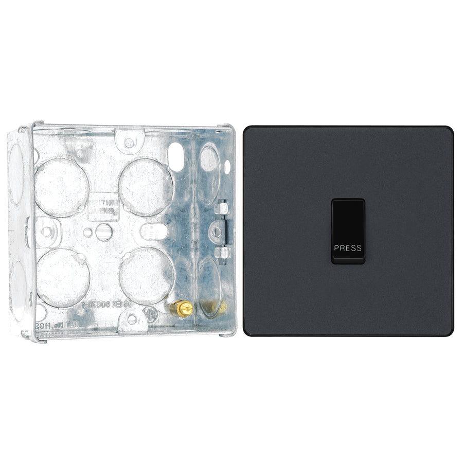 BG Evolve Matt Grey 10AX 1 Way Press Switch PCDMG14B with 35mm Steel Back Box