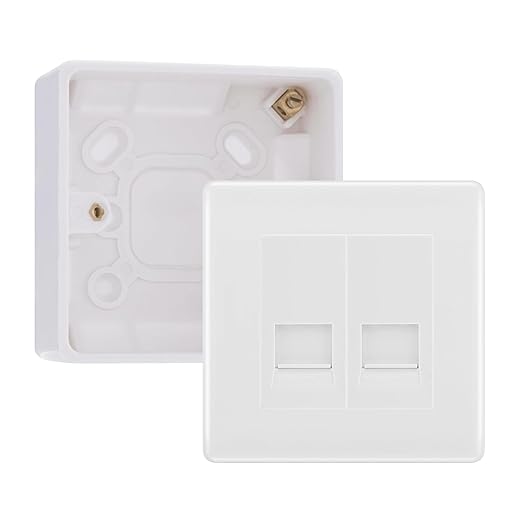 BG White Moulded Double RJ11 Telephone Socket Euro Module with 32mm Back Box - White Insert
