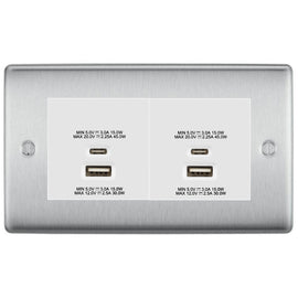 BG Brushed Steel 4G Euro Plate with 45W USB A+C Charger Modules - White Insert