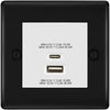 BG Nexus Matt Black 45W USB Wall Socket Euro Module USB-A & C - White Insert