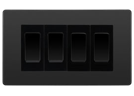 BG Evolve Black Chrome 4 Gang Intermediate Light Switch Custom Grid - Black Insert