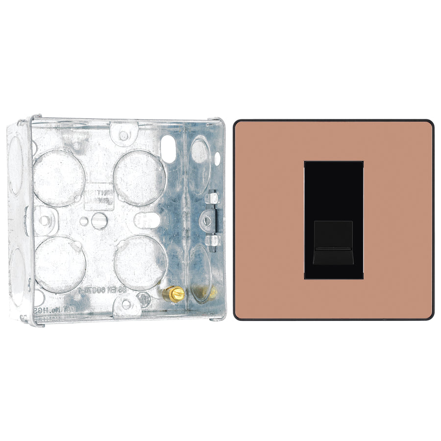 BG Evolve Polished Copper 1 Gang Secondary Telephone Outlet PCDCPBTS1B with 35mm Steel Back Box