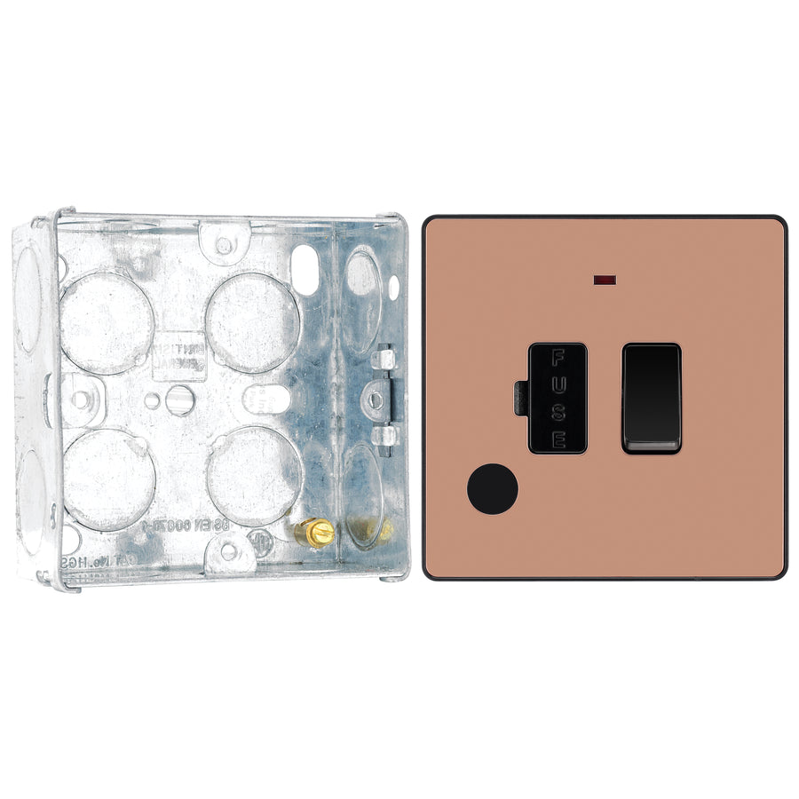 BG Evolve Polished Copper 13A Switched Spur with Neon and Flex Outlet PCDCP52B with 35mm Steel Back Box