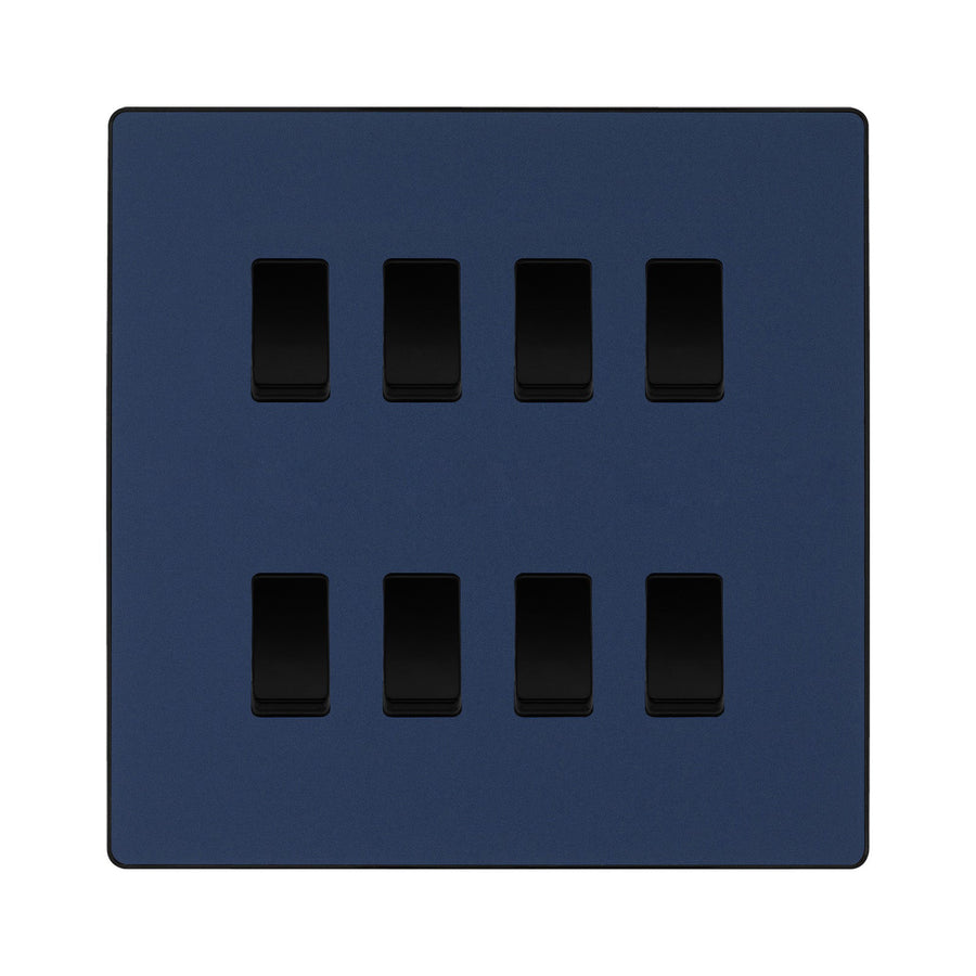 BG Evolve Matt Blue 8 Gang Custom Grid Light Switch