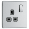 Newlec British General FBS21G Nexus Flatplate Screwless Brushed Steel 1 Gang 13A 2 Pole Switched Socket