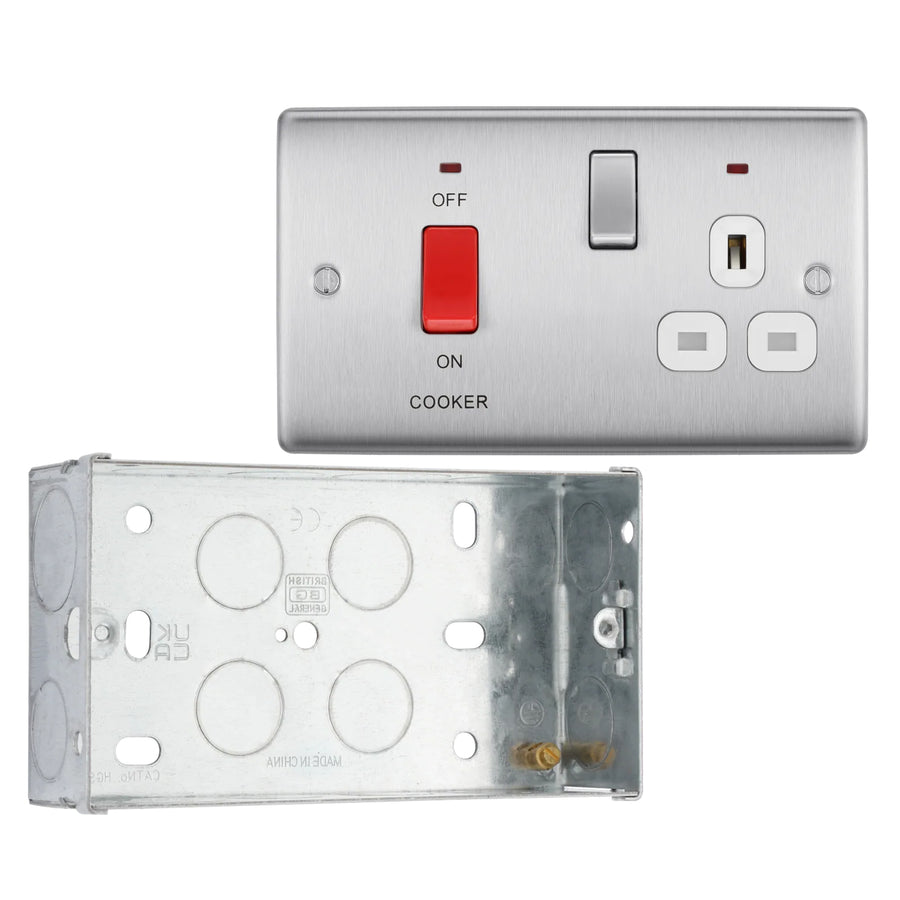 BG Nexus Brushed Steel 45A Switched Socket and Cooker Control Unit NBS70W with 35mm Steel Back Box