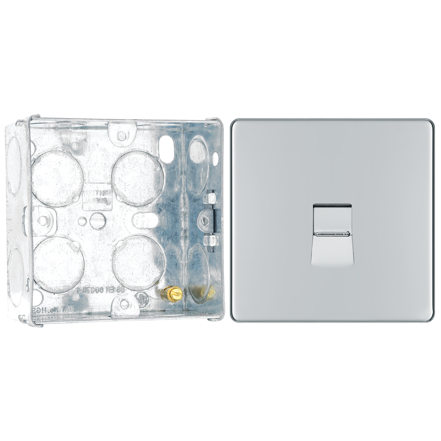 BG Screwless Polished Chrome 1 Gang Master Telephone Socket FPCBTM1 with 35mm Steel Back Box