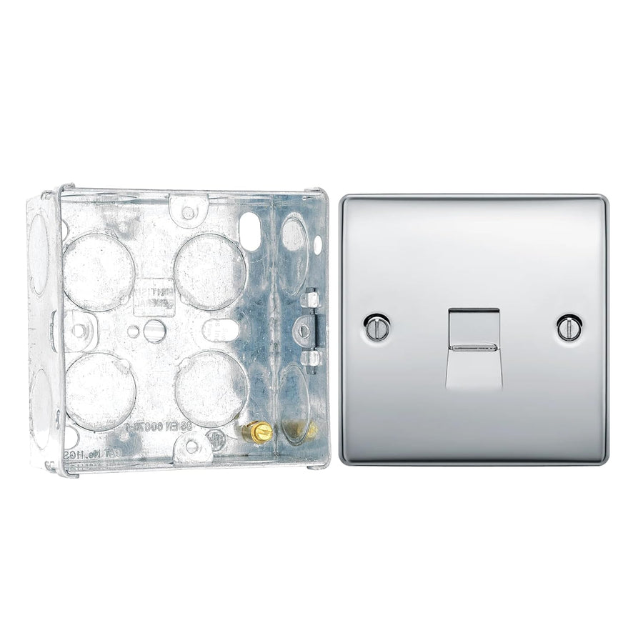 BG Nexus Polished Chrome Single Master Telephone Socket NPCBTM1 with 35mm Steel Back Box