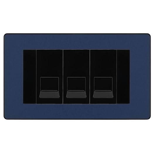 BG Evolve Matt Blue 3 Gang RJ11 Telephone Socket Euro Module - Black Insert