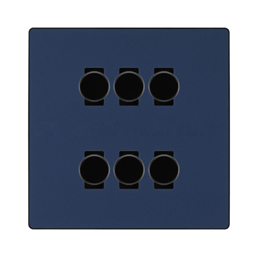 BG Evolve Matt Blue 6 Gang Trailing Edge LED Dimmer Light Switch 2 Way Custom Switch