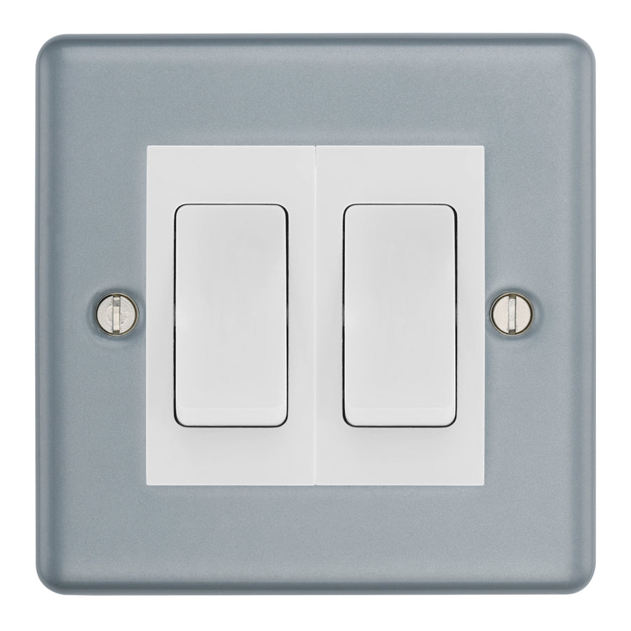 BG Metal Clad 2 Gang 20AX 2 Way Light Switch - White Insert