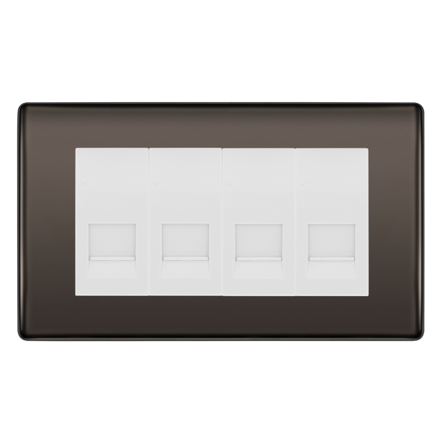 BG Nexus Black Nickel 4 Gang Master Telephone Socket - White Insert