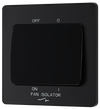 PCDMB15B Front - This Evolve Matt Black 10A triple pole fan isolator switch from British General provides a safe and simple method of isolating mechanical fan units. This switch has a low profile screwless flat plate that clips on and off, making it ideal for modern interiors.