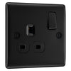 BG Nexus Matt Black 13A Single Switched Socket NFB21B with 25mm Steel Back Box