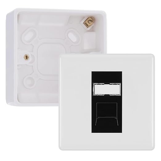 BG Nexus White RJ45 CAT6 Module with Single Faceplate, 1 Port Network Socket & 32mm Back Box (Black Insert)