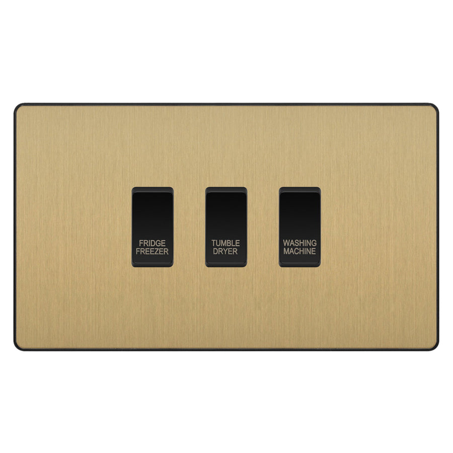 BG Evolve Satin Brass Custom Appliance Grid Switch 3 Gang Screwless