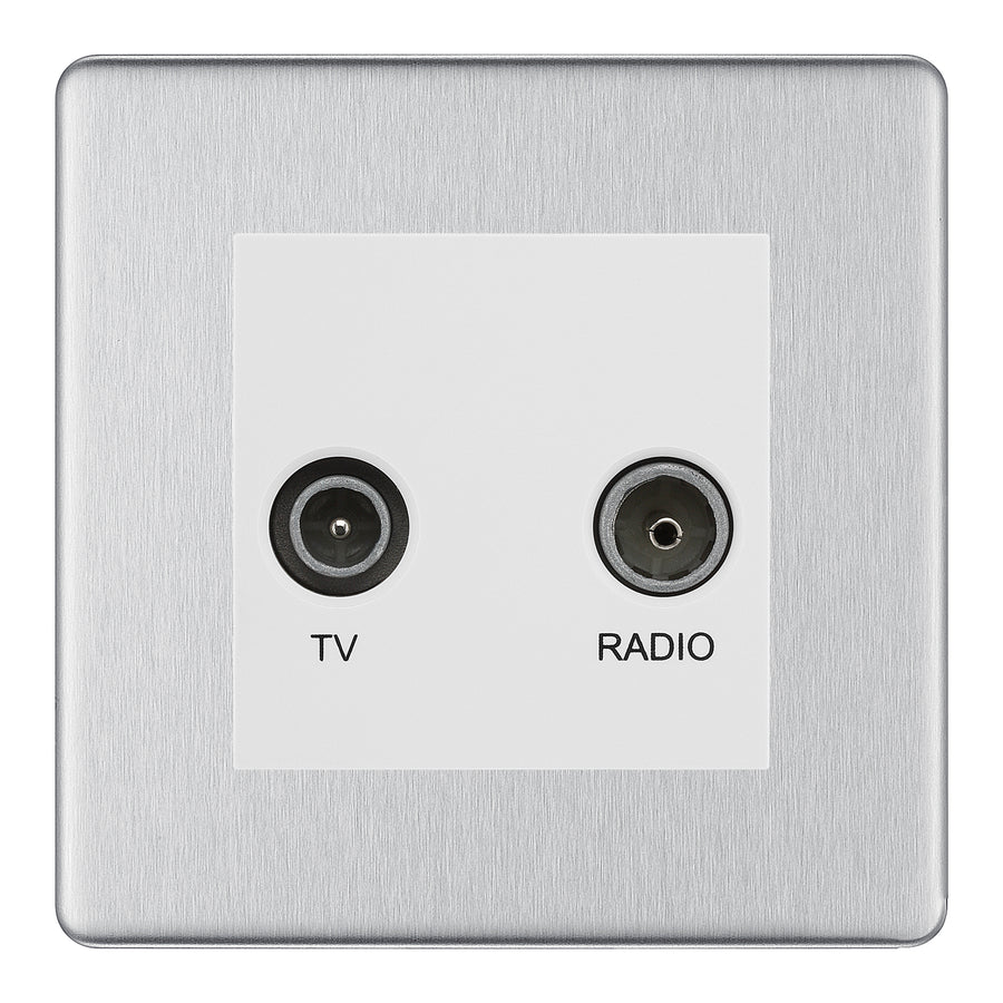 BG Screwless Brushed Steel TV & FM Socket FBS66W