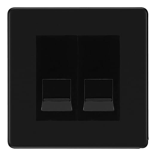 BG Screwless Matt Black Double IDC Secondary Telephone Socket - Black Insert