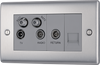 NBS69 Front - This screened Quadplex socket from British General has an outlet for TV FM and 2 satellites, plus a return and shuttered telephone socket.