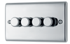 NPC84 Front - This trailing edge quadruple dimmer switch from British General allows you to control your light levels and set the mood. The intelligent electronic circuit monitors the connected load and provides a soft-start with protection against thermal.