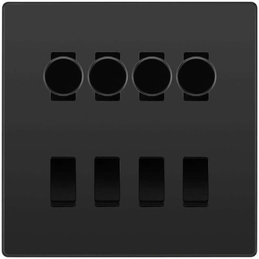 BG Evolve Black Chrome 8 Gang Switch 4x Trailing Edge LED Dimmer 4x 2Way Custom Switch