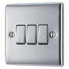 BG Nexus Metal Polished Chrome 20A 16AX 2 Way Triple Light Switch NPC43 with 25mm Steel Back Box