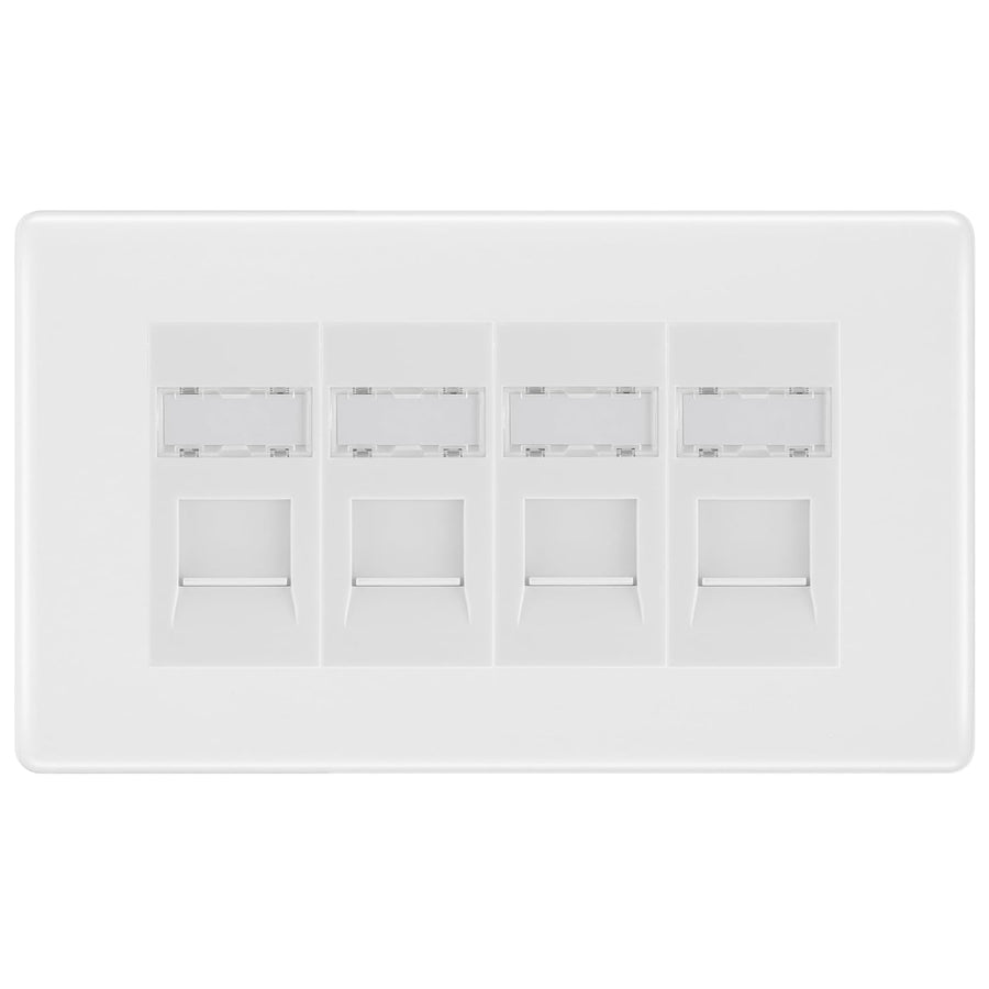 BG White Moulded 4 Gang RJ45 Cat6 Data Socket Outlet White Inserts
