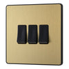 BG Evolve Satin Brass 3 Gang 20A 16AX 2 Way Light Switch PCDSB43B with 35mm Steel Back Box