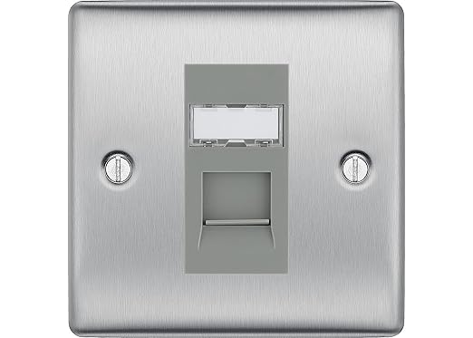 BG Nexus Metal Brushed 1 Gang RJ45 Data Socket NBSRJ451 Grey Insert