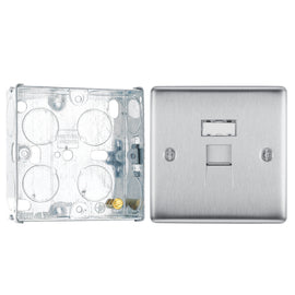 BG Brushed Steel 1 Gang RJ45 Single Data Outlet NBSRJ451 and 25mm Steel Back Box