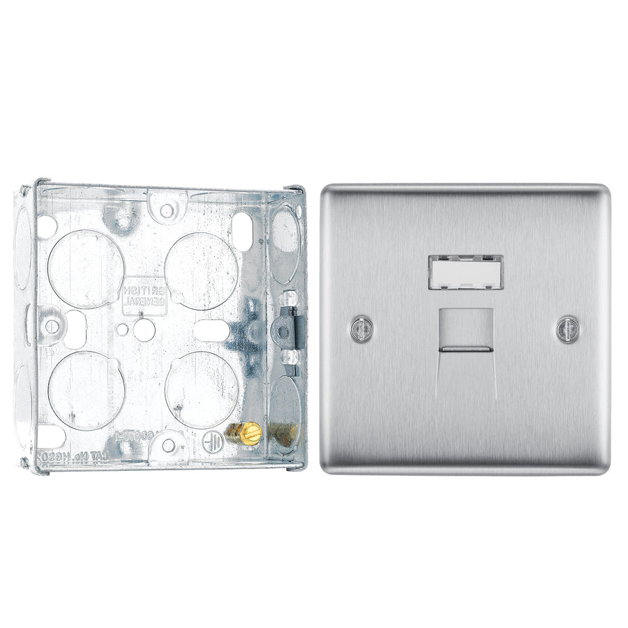 BG Brushed Steel 1 Gang RJ45 Single Data Outlet NBSRJ451 and 25mm Steel Back Box