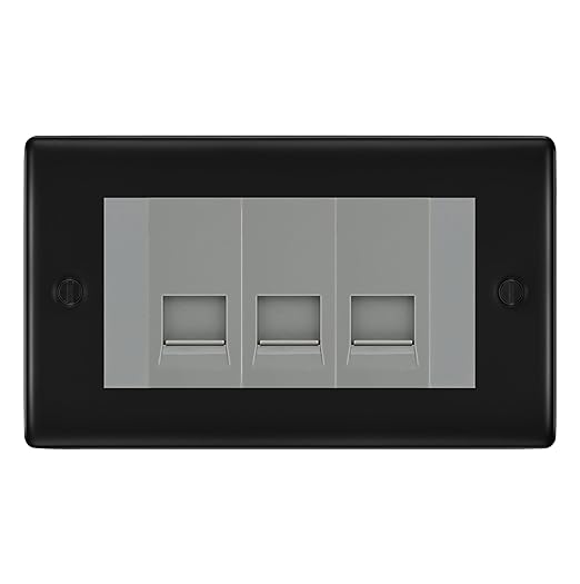 BG Nexus Matt Black 3 Gang RJ11 Telephone Socket Euro Module - Grey Insert