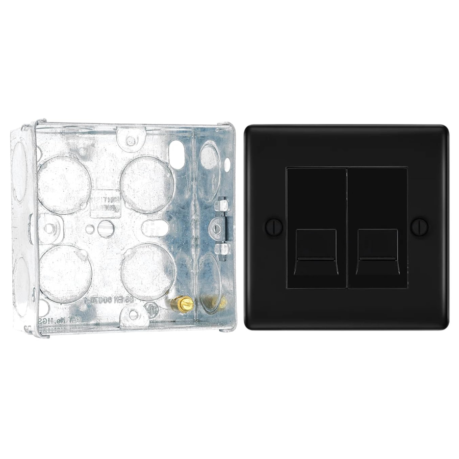 BG Nexus Matt Black Double Master Telephone Socket NFBBTM2 with 35mm Steel Back Box